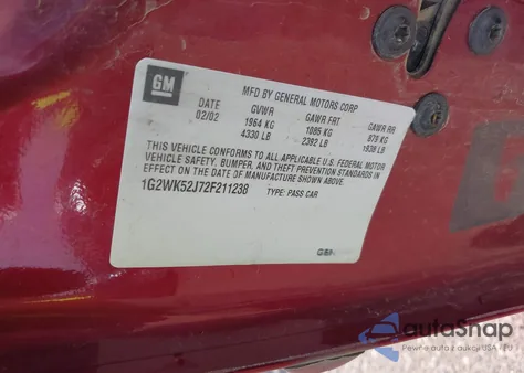 2002 Pontiac Grand Prix Se z USA, uszkodzony, nr VIN 1G2WK52J72F211238